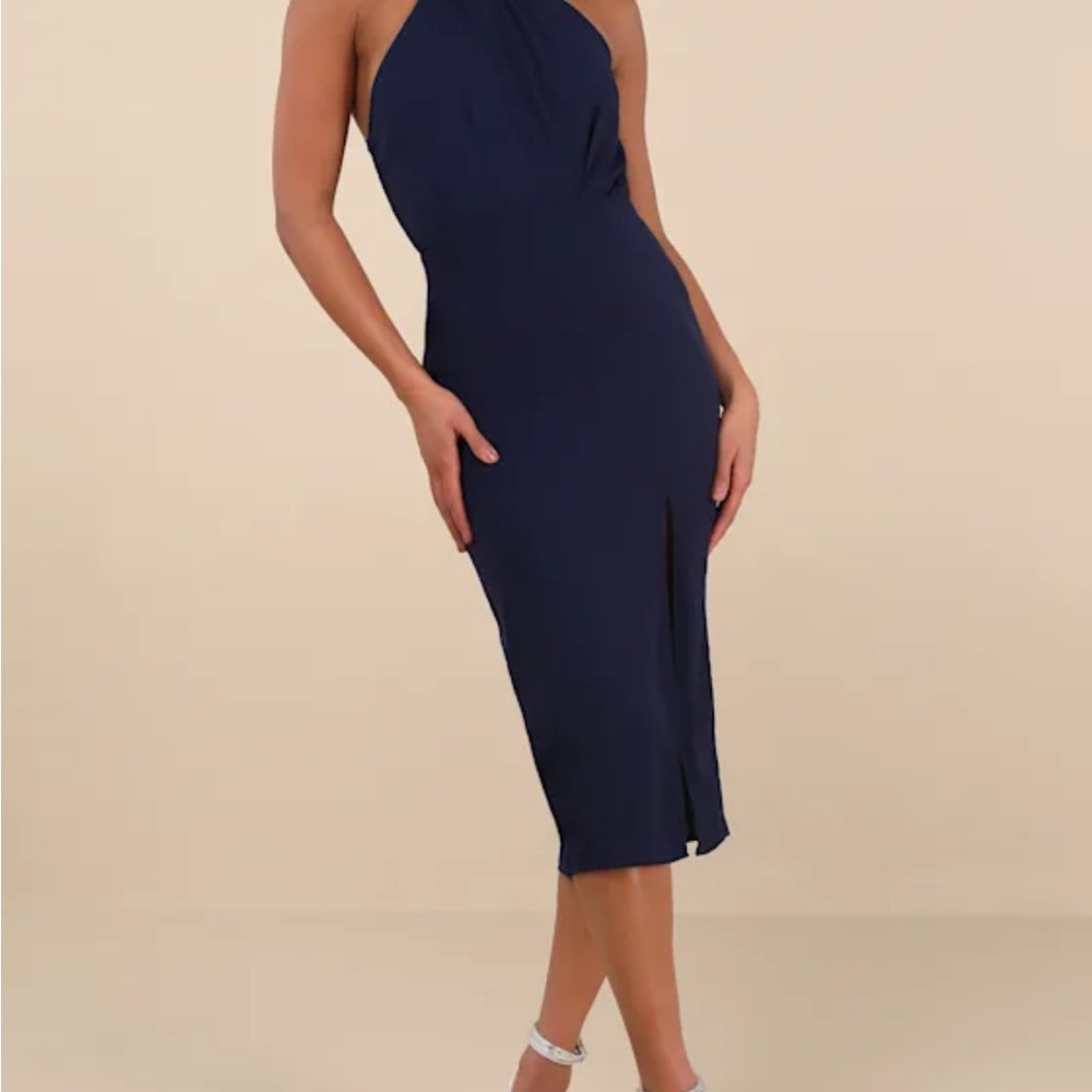 Lulu's Elegant One Shoulder Navy Dress